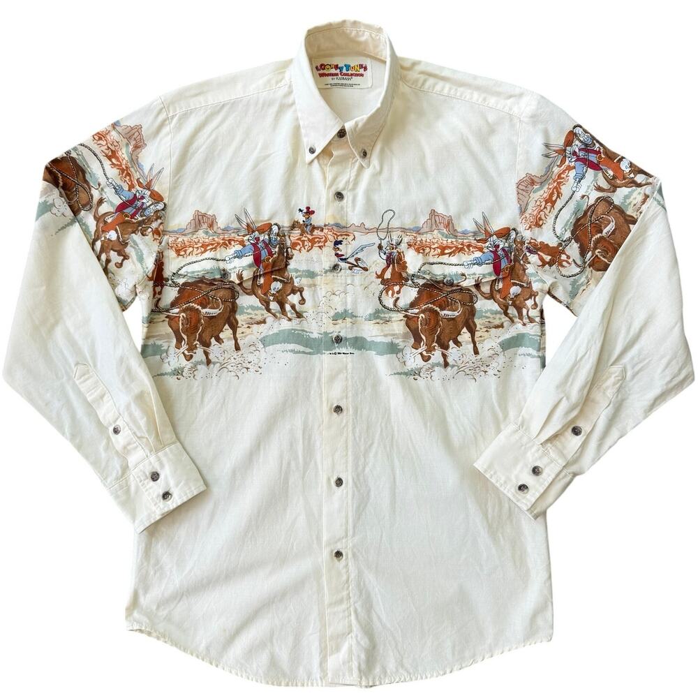 Vintage 1994 Looney Tunes Rodeo Western Collection By Karman Button Up Small
